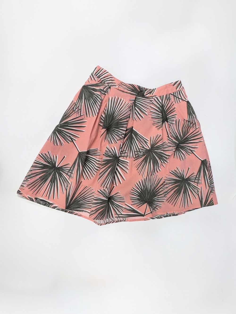A New Day Women's Pink Palm-Print Poplin Flare Skirt